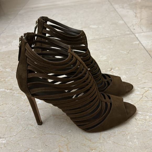 💋Sexy💋Brown Swede Zara strappy open toe booties Sz:9 - Picture 4 of 10